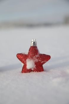 Christmas decoration outside in a snowy landscape