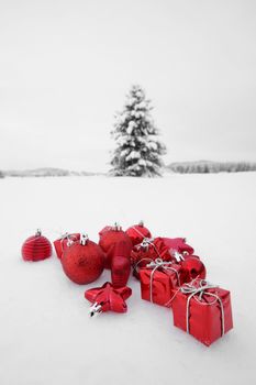 Christmas decoration outside in a snowy landscape