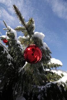 Christmas decoration outside in a snowy landscape