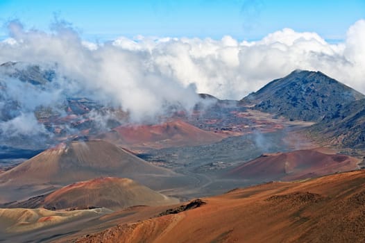 Haleakala Volcano and Crater Maui Hawaii showing surrealistic surface with mountains, lava tubes, rocks