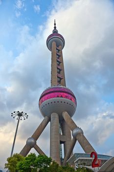 Shanghai, China - November 8, 2008: The Oriental Pearl Tower located in the Pudong district of downtown Shanghai. It was the tallest structure in China until 2007 and is an iconic part of the city skyline.
