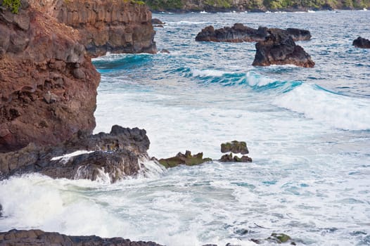 Volcanic, rocky coast of Maui along the Hana Highway, Hawaii