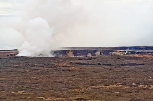 The Halema'uma'u crater in the Kilauea Caldera. Located in the Volcano National Park on the Big Island of Hawaii