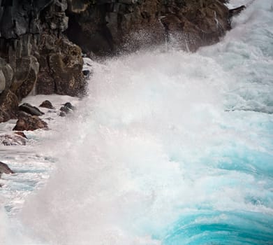 Breaking waves Against The Rocky Shore Of Maui, Hawaii Islands, USA