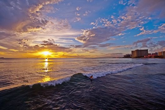 Sunset in Honolulu as viewed from Waikiki beach