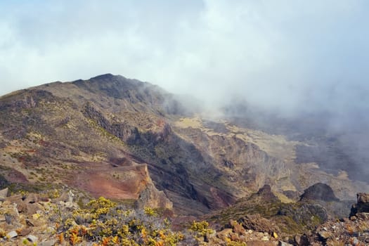 Haleakala Volcano and Crater Maui Hawaii showing surrealistic surface with mountains, lava tubes, rocks