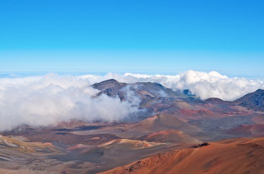 Haleakala Volcano and Crater Maui Hawaii showing surrealistic surface with mountains, lava tubes, rocks