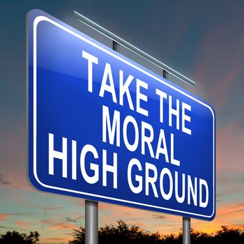 Illustration depicting a roadsign with a moral high ground concept. Evening sky background.
