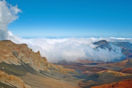 Haleakala Volcano and Crater Maui Hawaii showing surrealistic surface with mountains, lava tubes, rocks