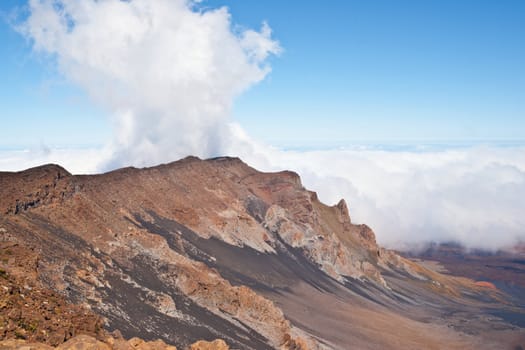 Haleakala Volcano and Crater Maui Hawaii showing surrealistic surface with mountains, lava tubes, rocks