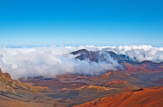 Haleakala Volcano and Crater Maui Hawaii showing surrealistic surface with mountains, lava tubes, rocks