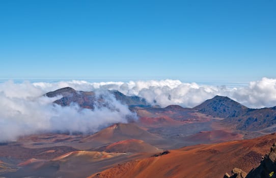 Haleakala Volcano and Crater Maui Hawaii showing surrealistic surface with mountains, lava tubes, rocks