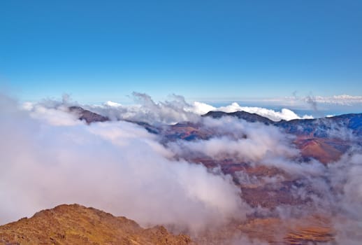 Haleakala Volcano and Crater Maui Hawaii showing surrealistic surface with mountains, lava tubes, rocks