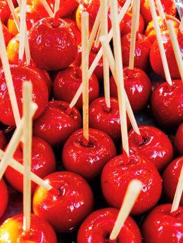 Delicious glazed apples on sticks candy apple