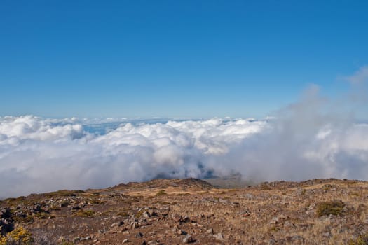 Clouds from above 3000 meters at Maui Volcano crater below