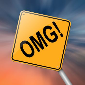 Illustration depicting a roadsign with an omg concept. Abstract background.