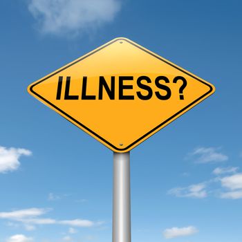 Illustration depicting a roadsign with an illness concept. Sky background.
