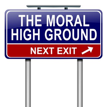 Illustration depicting a roadsign with a moral high ground concept. White background.