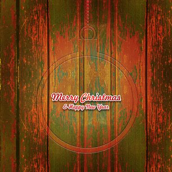 Vintage Merry Christmas and happy new year with bas-relief bauble over wooden background. Included clipping path, so you can easily cut it out and place over the top of a design.