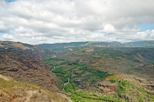 View into the Waimea Canyon on Kauai, Hawaii (the "Grand Canyon of the Pacific")
