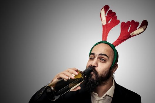 drunk modern elegant santa claus babbo natale on grey background