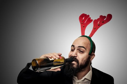 drunk modern elegant santa claus babbo natale on grey background