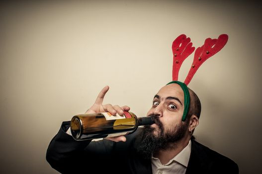 drunk modern elegant santa claus babbo natale on grey background