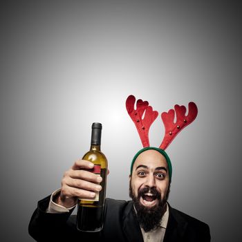 drunk modern elegant santa claus babbo natale on grey background