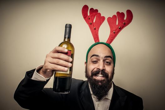 drunk modern elegant santa claus babbo natale on grey background