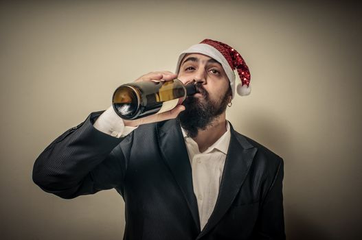 drunk modern elegant santa claus babbo natale on grey background