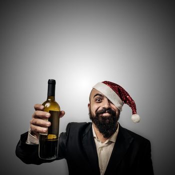 drunk modern elegant santa claus babbo natale on grey background