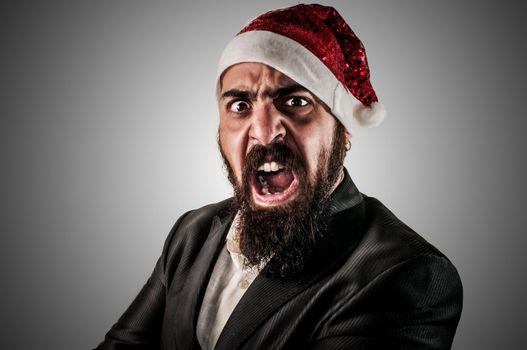 angry modern elegant santa claus babbo natale on grey background