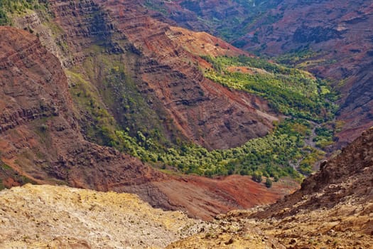 View into the Waimea Canyon on Kauai, Hawaii (the "Grand Canyon of the Pacific")
