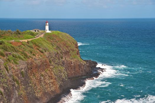 Famed Kilauea lighthouse near Anahola on Kauai Island Hawaii