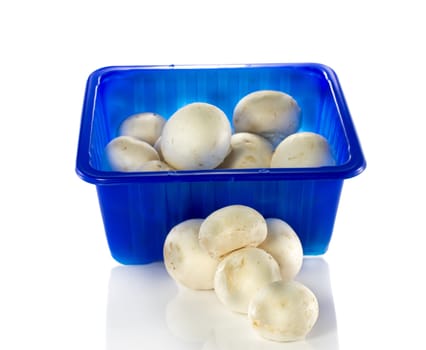 blue box with mushrooms isolated on white