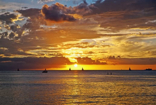 Sunset in Honolulu as viewed from Waikiki beach