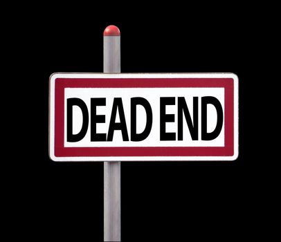 Dead end sign on black, isolated