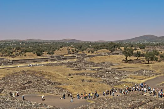 View from Pyramid of the Sun in the city of Teotihuacan in Mexico