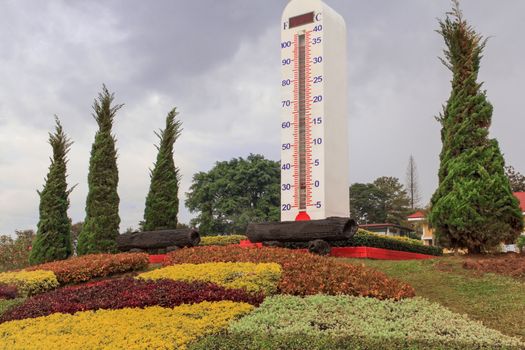 big  outdoor thermometer in garden