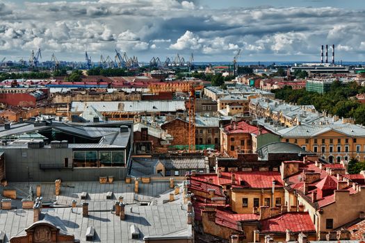 Cityscape view over the rooftops of St. Petersburg