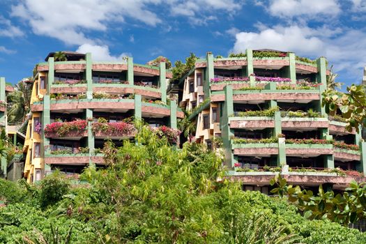 A cozy hotel in the jungle of exotic countries