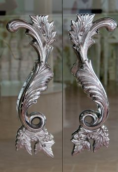 steel handles on the glass on the doors