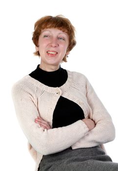 portrait of a smiling middle-aged woman in the studio on a white background