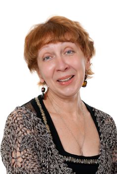 portrait of a smiling middle-aged woman in the studio on a white background