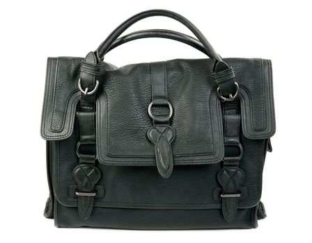 Black women's leather bag isolated on white background