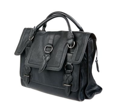 Black women's leather bag isolated on white background
