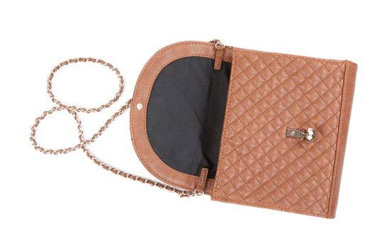 The brown woman's handbag isolated on white background
