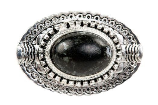 Silver pendant with a stone on a white background