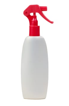 Plastic bottle with a spray on a white background