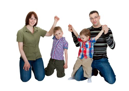 family of four isolated on white background